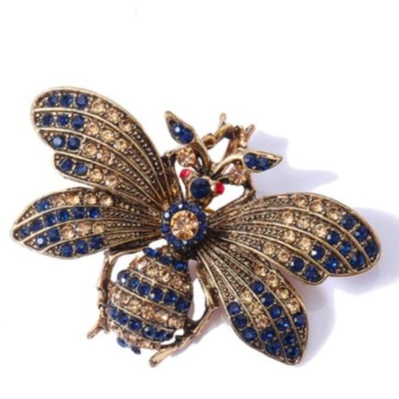 Jewelry - Gold Plated Large Rhinestone Bee Brooch / Necklace Pendant